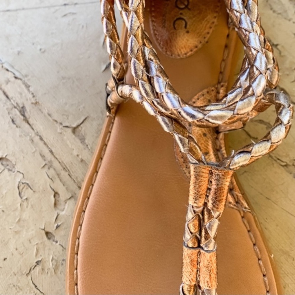 Born b.o.c. Bronze Gold Silver Strappy Braid Gladiator Sandals - Picture 6 of 8